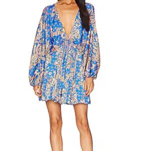 Free People Blue Printed Arzel Mini Dress blue floral XS